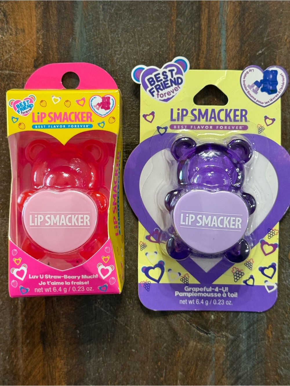 Lip Smacker Best Friend Forever Bear Lip Balm Strawberry Grape Set 2 NIB